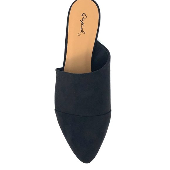 FINAL SALE! Black Vegan Suede Mule Flats - Picture 6 of 10